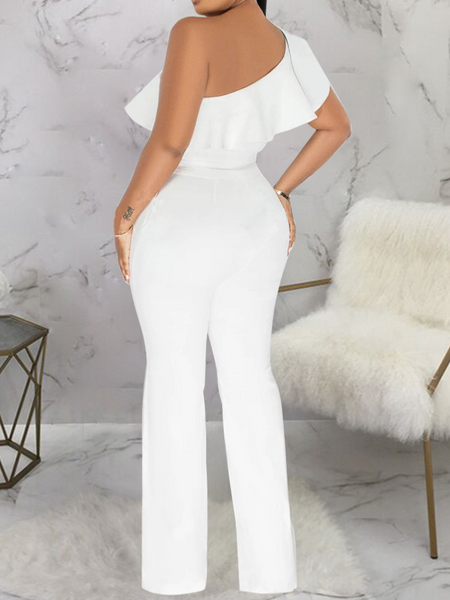 One Shoulder Ruffled Jumpsuit With Belt HWFUCLBRBX