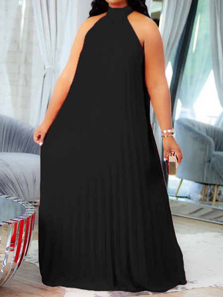 Plus Size Sleeveless Pleated Halter Dress