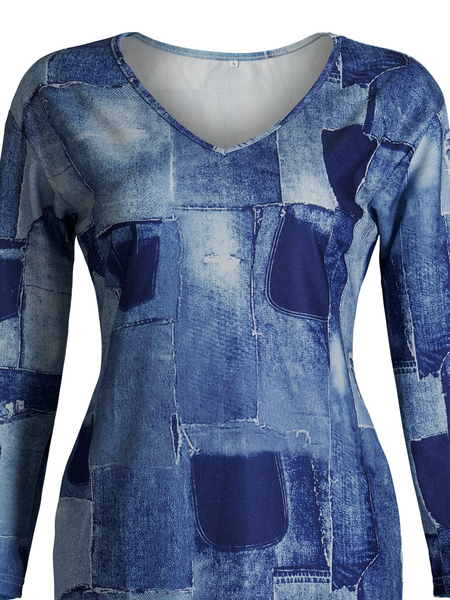 Patchwork V-neck Denim Mini Dress H9V36AQLHN