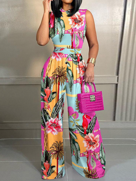 Slim-Fit Printed Sleeveless Jumpsuit