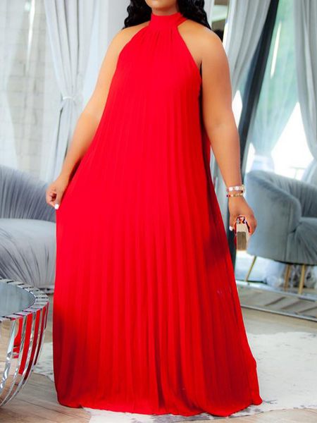 Plus Size Sleeveless Pleated Halter Dress