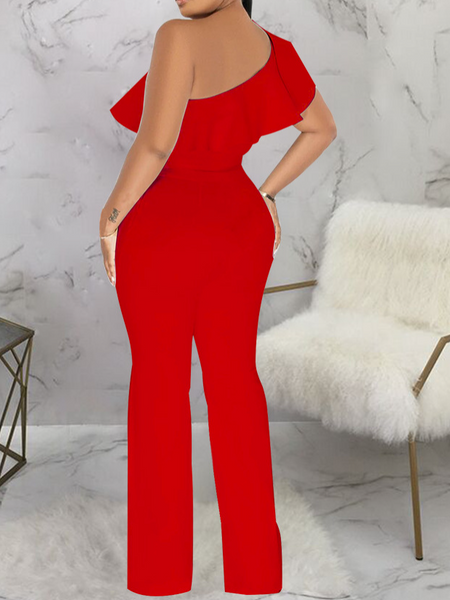 One Shoulder Ruffled Jumpsuit With Belt HWFUCLBRBX