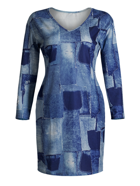 Patchwork V-neck Denim Mini Dress H9V36AQLHN