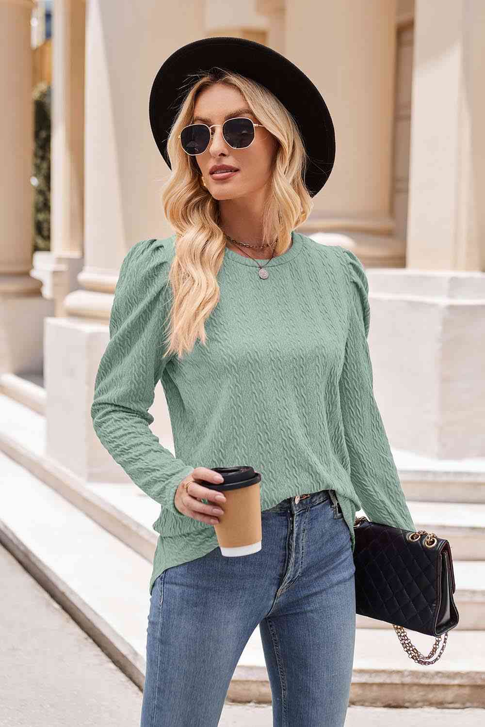 Round Neck Puff Sleeve Blouse