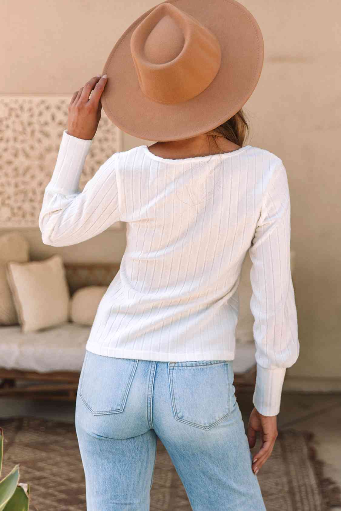 Scoop Neck Long Sleeve Blouse