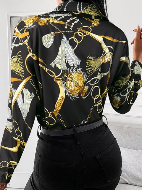 Printed Collared Neck Long Sleeve Shirt