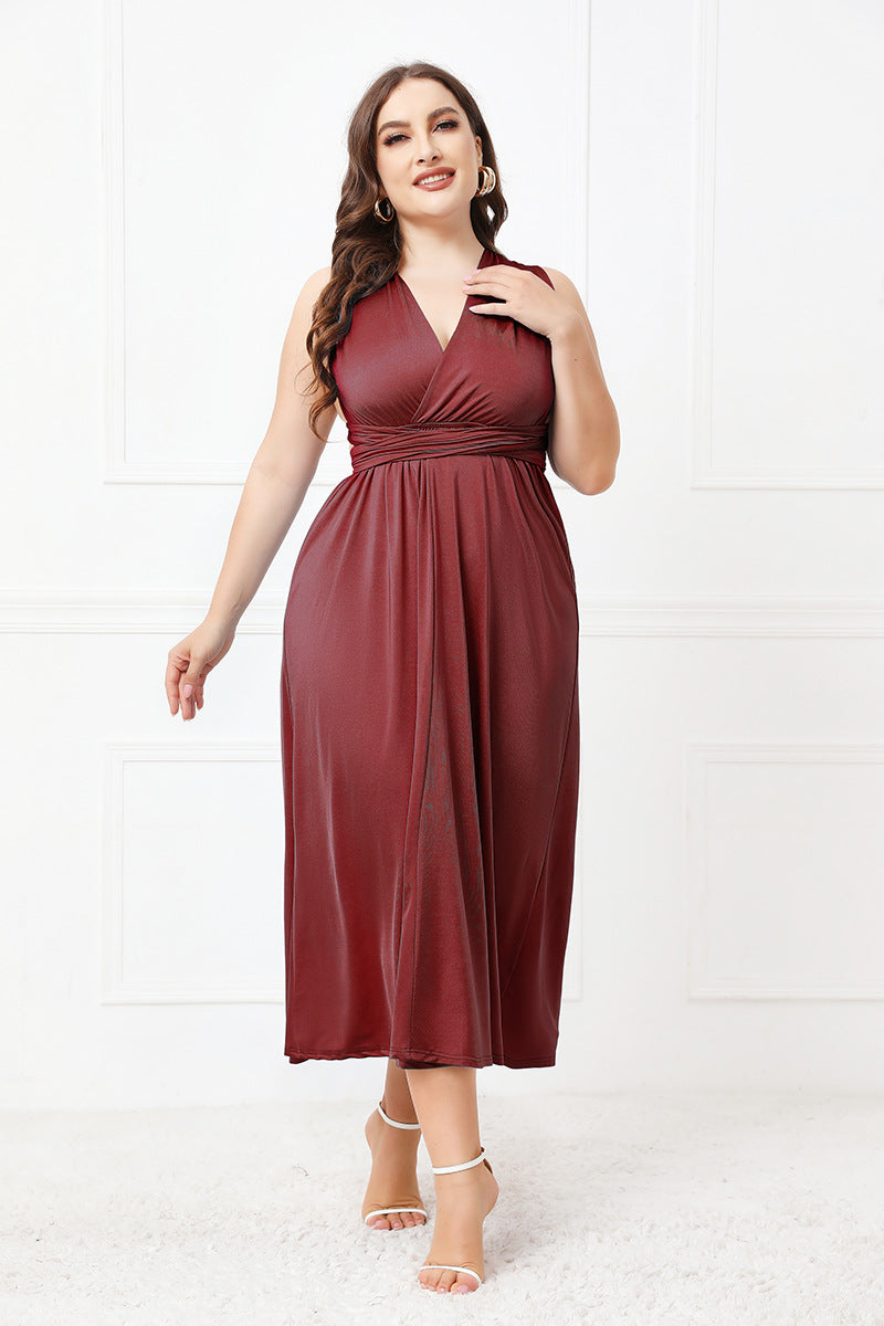 Plus Size Tied Surplice Sleeveless Midi Dress