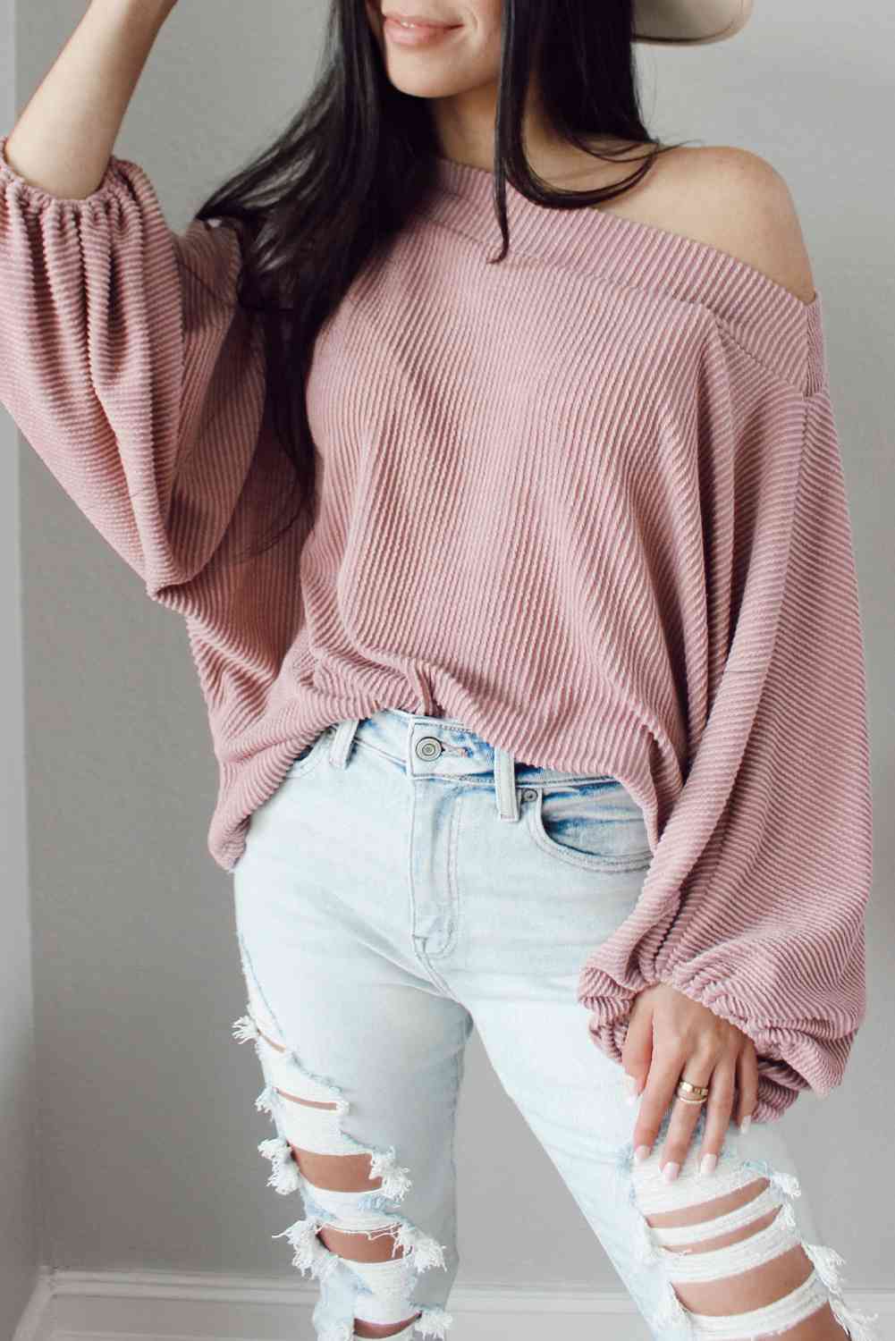 Ribbed Long Sleeve Knit Top