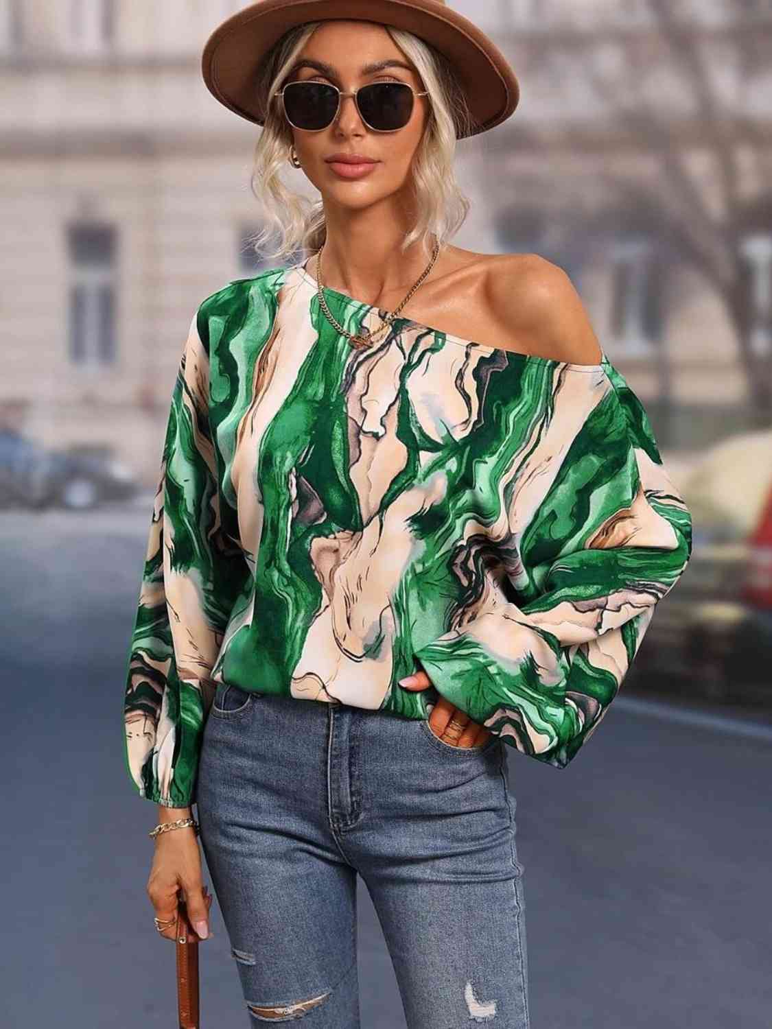 Printed Boat Neck Blouse