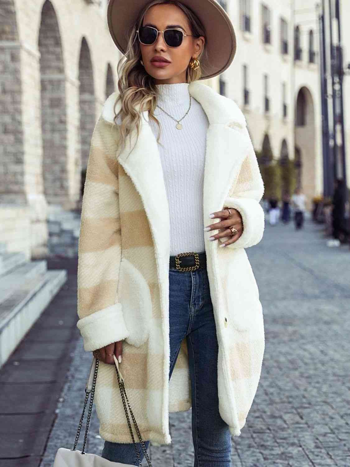 Plaid Button Down Coat with Pockets