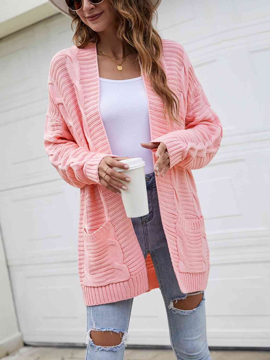 Open Front Dropped Shoulder Longline Cardigan