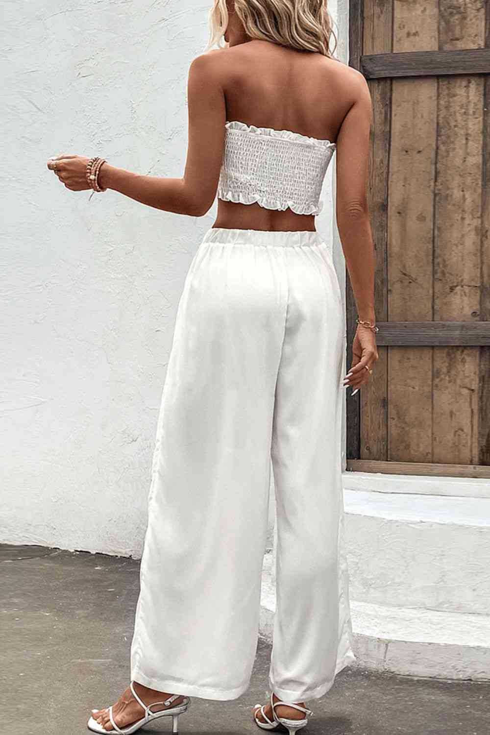 Smocked Tube Top and Wide Leg Pants Set