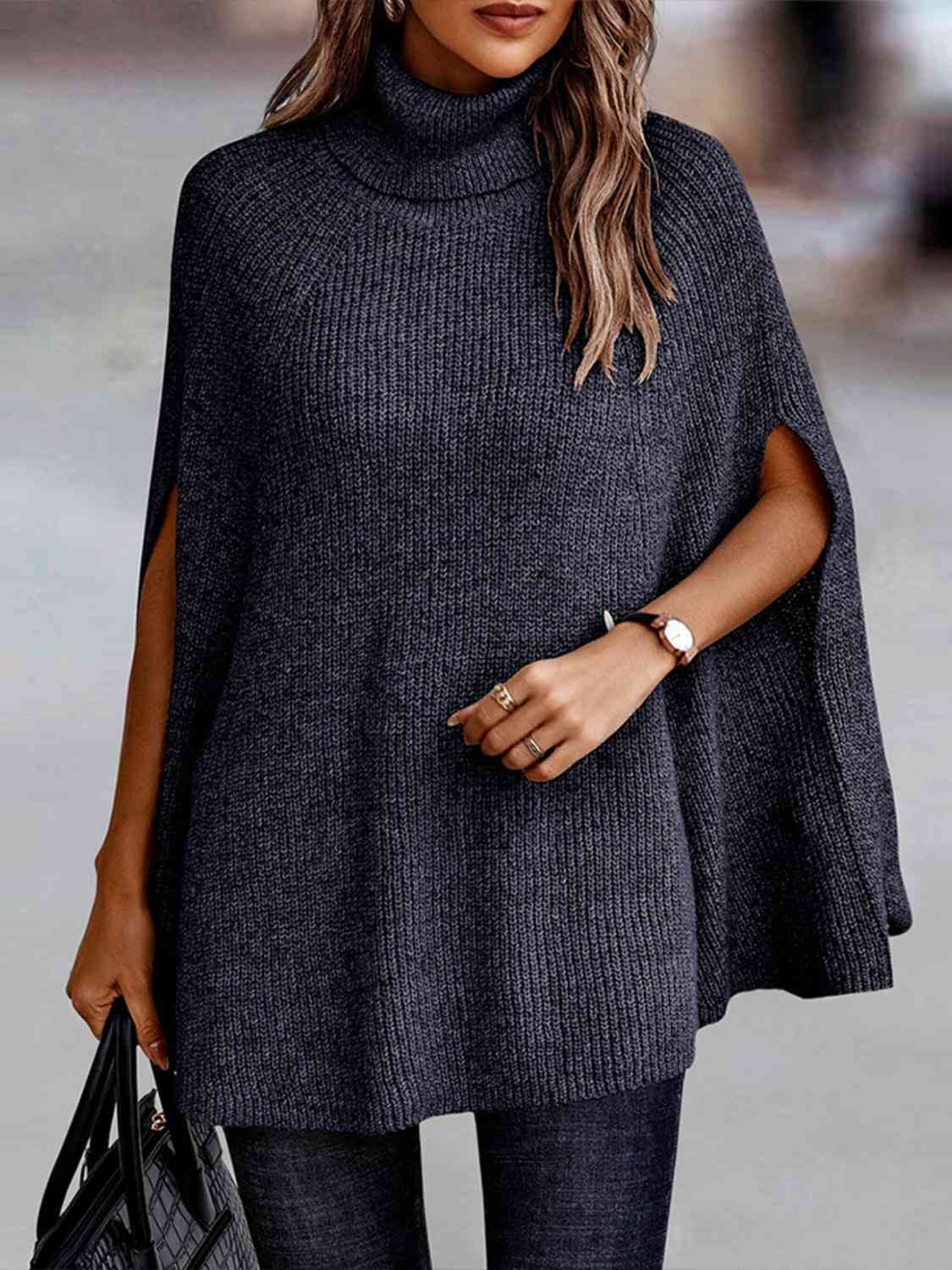 Turtleneck Dolman Sleeve Poncho