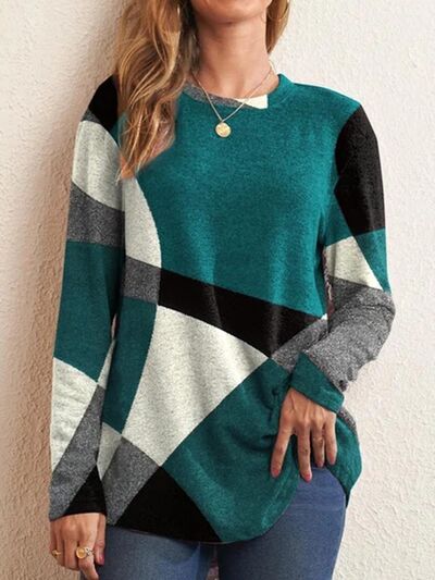 Geometric Round Neck Long Sleeve T-Shirt