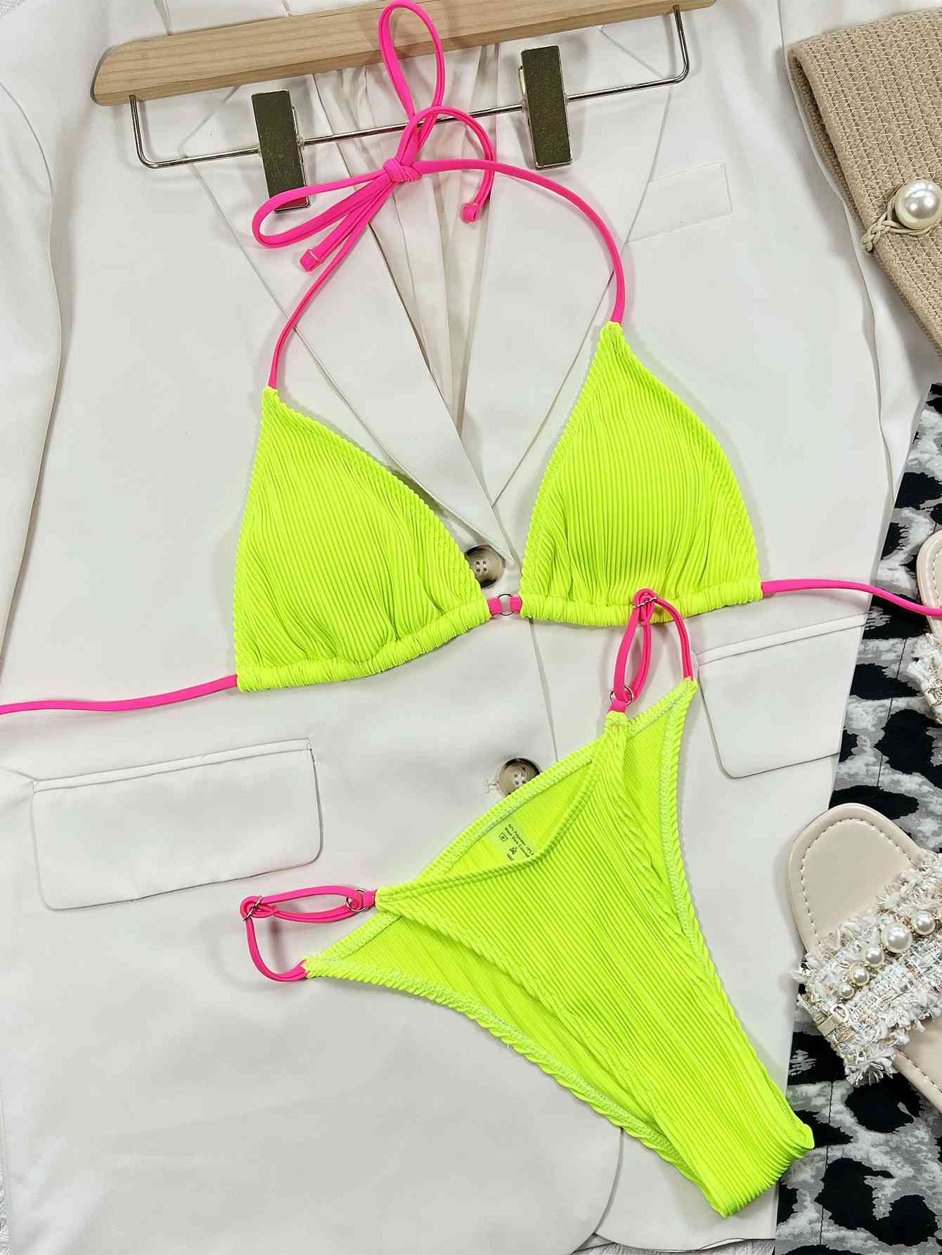 Ribbed Tie Back Bikini Set